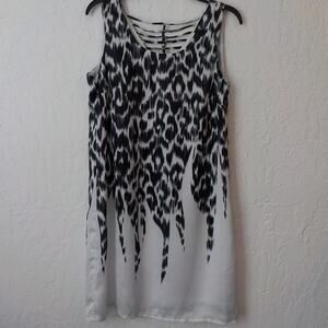 Apostrophe Shift Dress Pullover Silky Animal Print Black Gray Fully Lined Medium